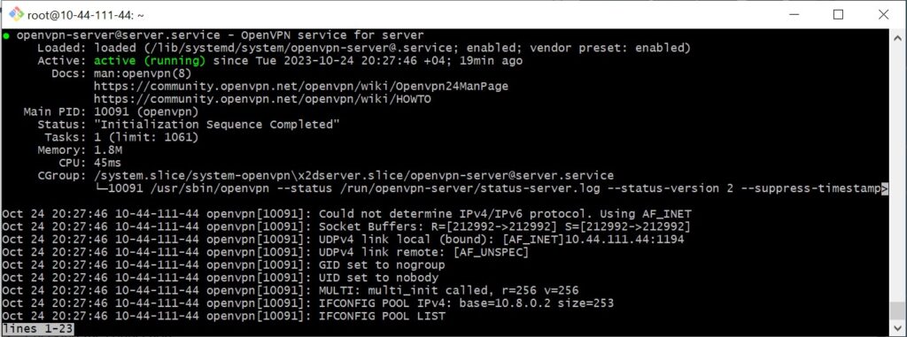 Check status of OpenVPN installation on UHost