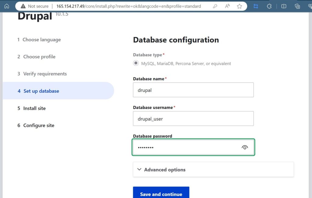Logging into the installed Drupal in cloud instance, UHost